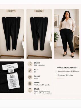 89th + Madison Black Stretch Pull-On Dress Pants Slacks Size 2X